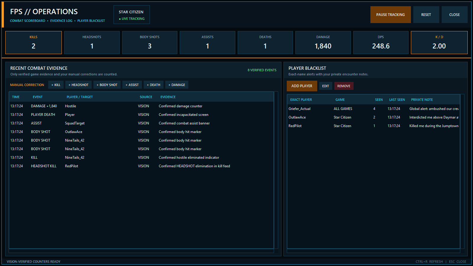 Deterministic QA capture of the movable ScrapLink FPS Operations and blacklist panel
